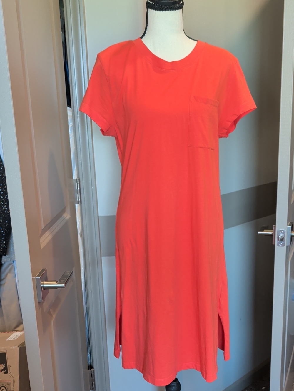J. Crew Women's Red Crewneck Tee Dress with Chest Pocket